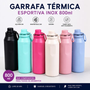 Belifou Glitter Garrafa Térmica Portátil De 800 Ml Com Isolamento