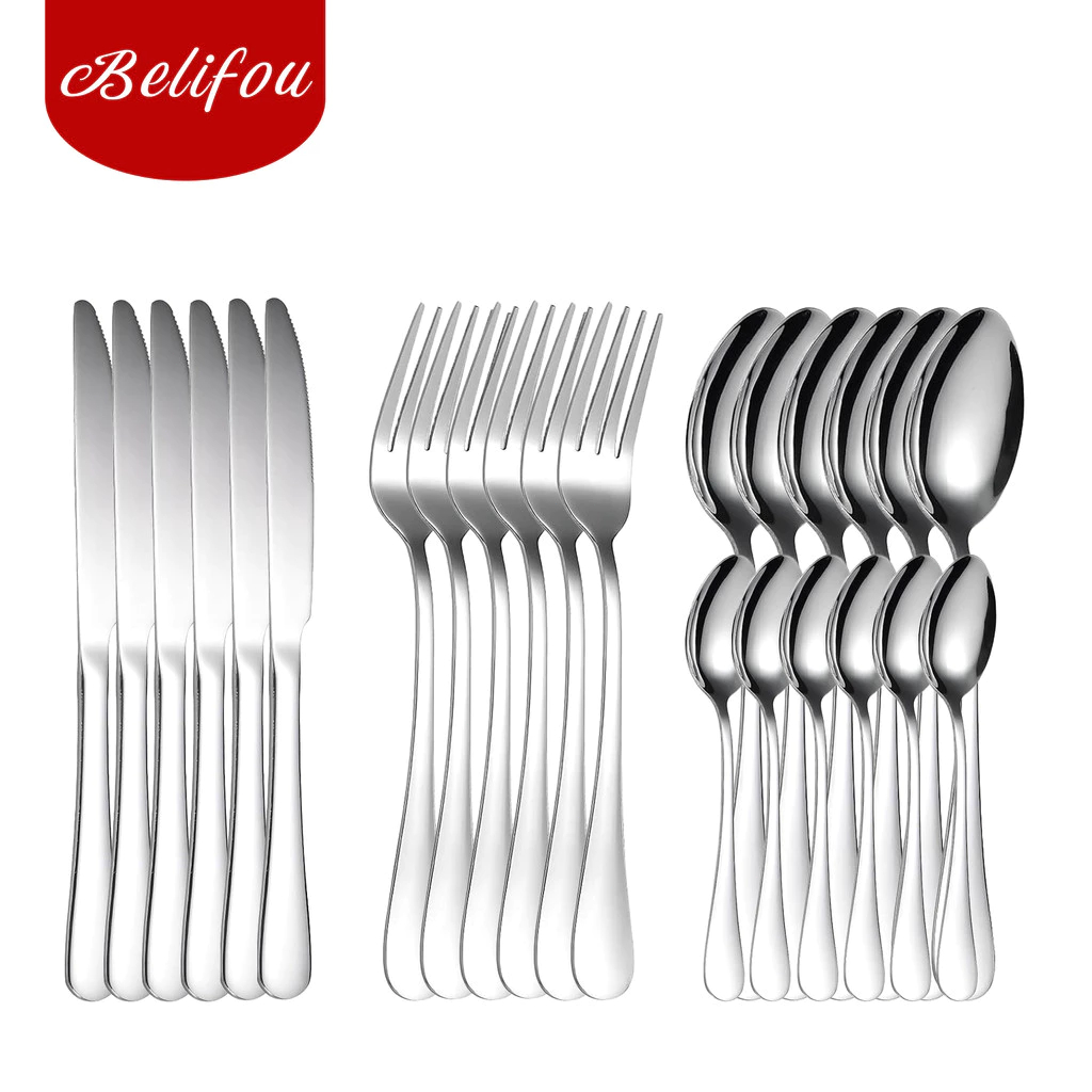 Belifou Kit 24 Peças Jogo De Talheres Inox Faqueiro Completo Colher