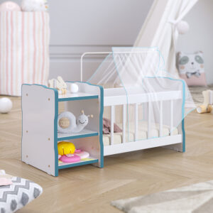 Berço Para Boneca Cristal Ursinho Brinquedo Infantil Branco Azul Lyam