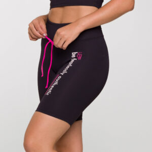 Bermuda Feminina Academia Fitness Poliamida Preta com Cadarço Rosa