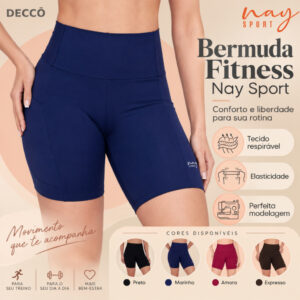 Bermuda Feminina Fitness Nay Sport Cintura Alta com Bolso Lateral — Esporte e Lazer