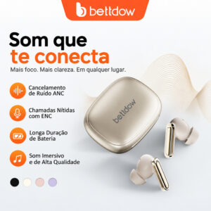 Bettdow Fone de Ouvido Bluetooth 5.3 ANC ENC Sem Fio Tws 13mm com