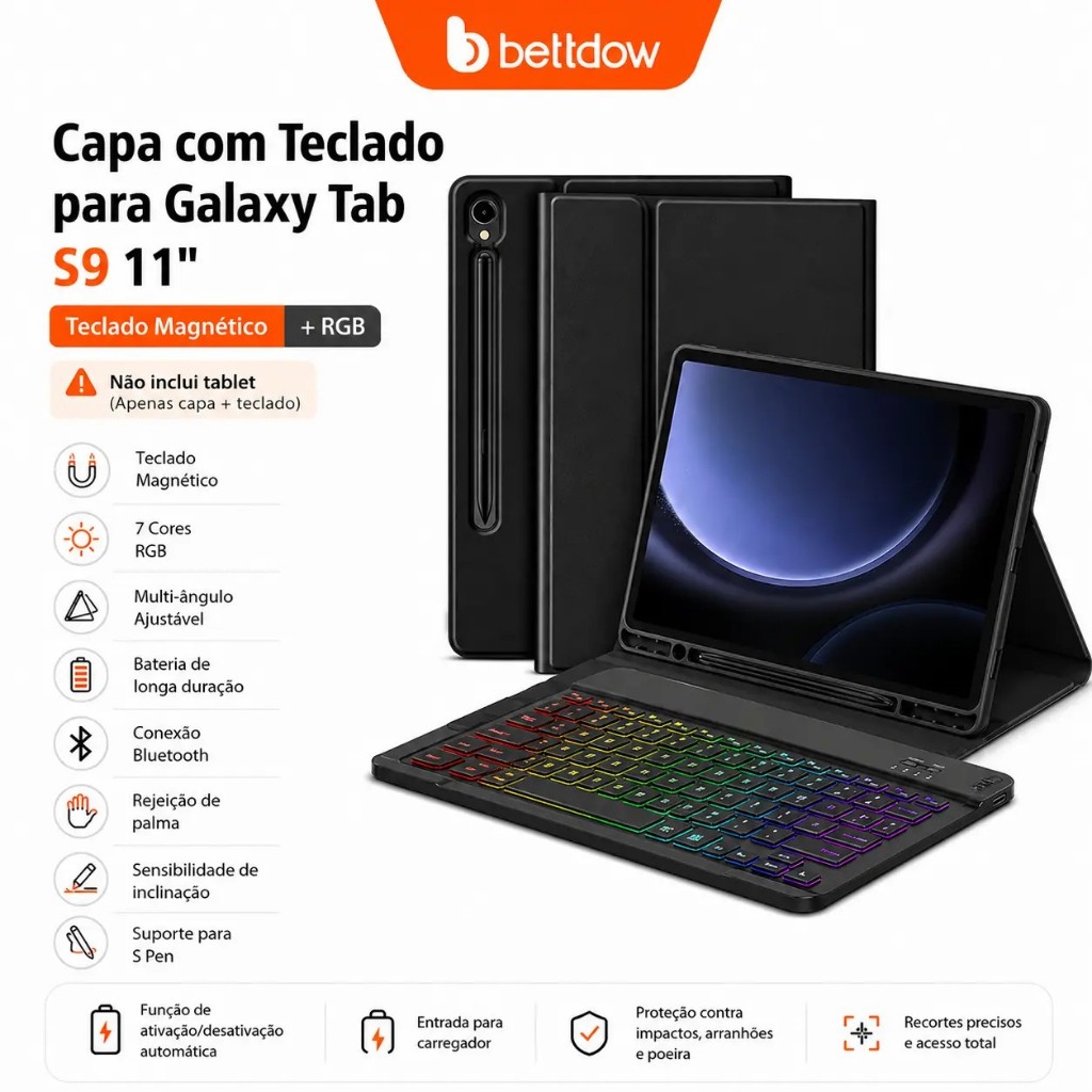 Bettdow Samsung Tab S9 S9 FE Lite 11 polegadas Teclado Bluetooth Capa — Informática