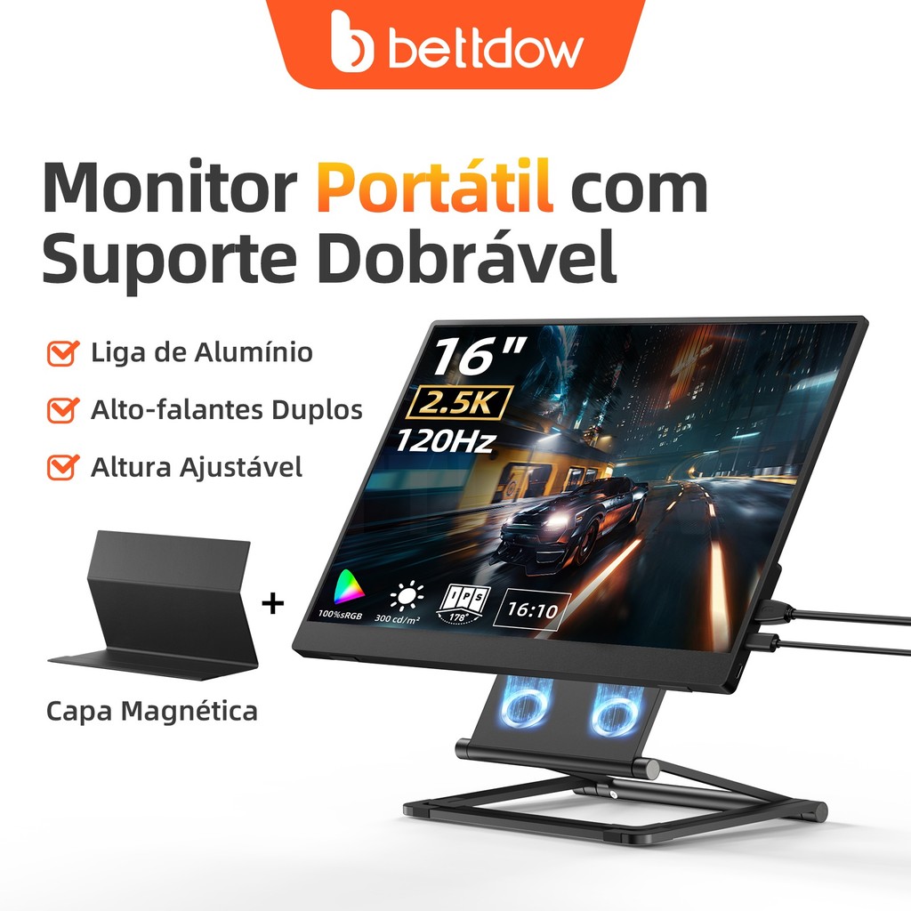 Bettodw Monitor Full HD 2.5K de 16 polegadas com suporte magnético
