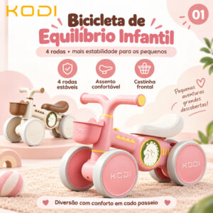 Bicicleta de Equilíbrio 4 Rodas Anos Sem Pedal, Brinquedo de Deslizar