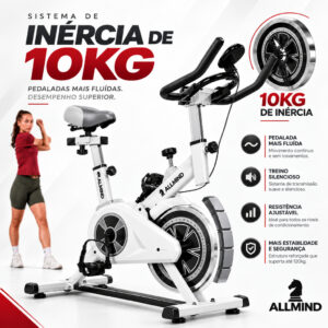 Bicicleta Ergométrica 120kg Spinning Branca e Cinza para Academia e