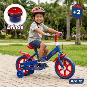 Bicicleta Infantil Aro 12 Lancheira Dupla Marmita Azul Modelo Spider