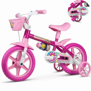 Bicicleta Infantil Aro 12 Nathor Flower Rosa Menina Anos com Rodinhas