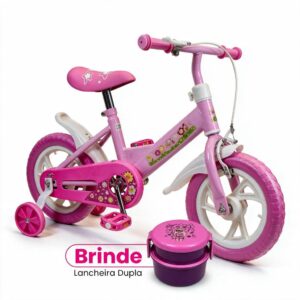 Bicicleta Infantil Joy Lancheira Dupla Menina Aro 12 Pink Lilás 2+