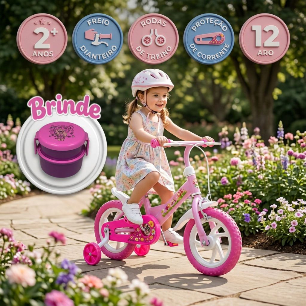 Bicicleta Infantil Menina Lancheira Dupla Marmita 2+ Anos 35kg Aro 12
