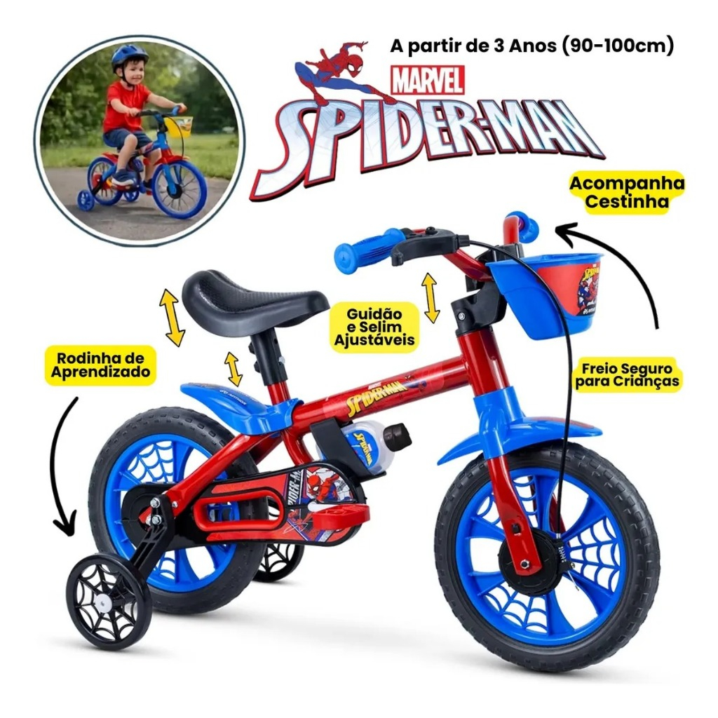 Bicicleta Infantil Nathor Homem Aranha Aro 12