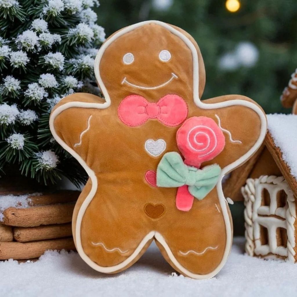 Biscoito Natal de Pelúcia com Laço Rosa e Pirulito 23cm 1 unidade