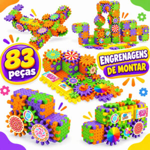Blocos de Montar Infantil Engrenagem Maluca com Motor 83 Peças