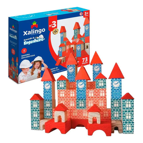 Blocos Montar Xalingo 73 Peças Engenheiro Infantil Madeira Construção