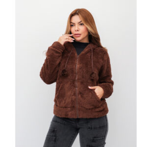 Blusa Feminina Casaco Moletom Pelúcia Com Capuz Zíper Inverno