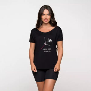 Blusa Fitness Feminina Academia Viscolycra Basica Preta Com Estampa — Esporte e Lazer