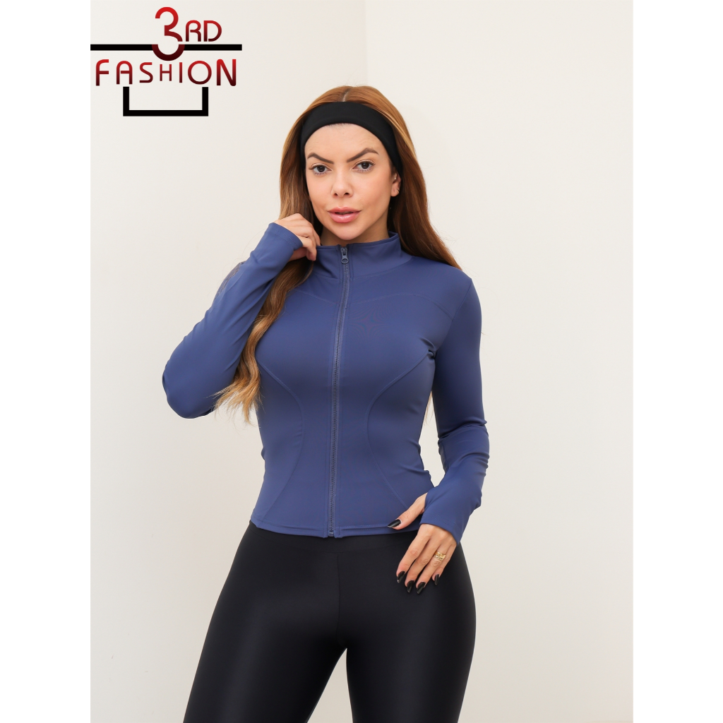 Blusa Jaqueta Feminina Esportiva Academia Fitness Zíper Gola Alta