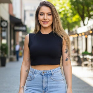 Blusinha Top Cropped Regata gola alta curta barato top academia