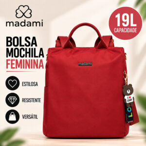Bolsa Mochila Feminina Madami Vermelha Reforçada 19L Faculdade