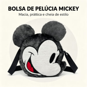 Bolsa Tranversal Mickey Mouse Pelúcia Reforçada Disney