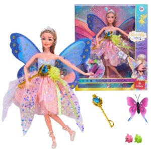 Boneca Articulada Fada Com Asas Azul e Acessórios Castela