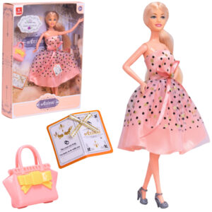 Boneca Axinni Coleção Desfile De Moda Vestido Rosa Castela