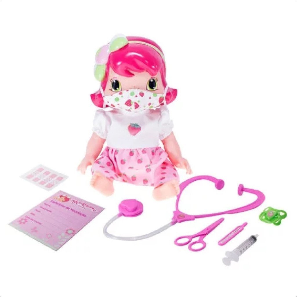 Boneca Baby Moranguinho Dodói Faz Xixi Articulada 30CM 9 Acessórios