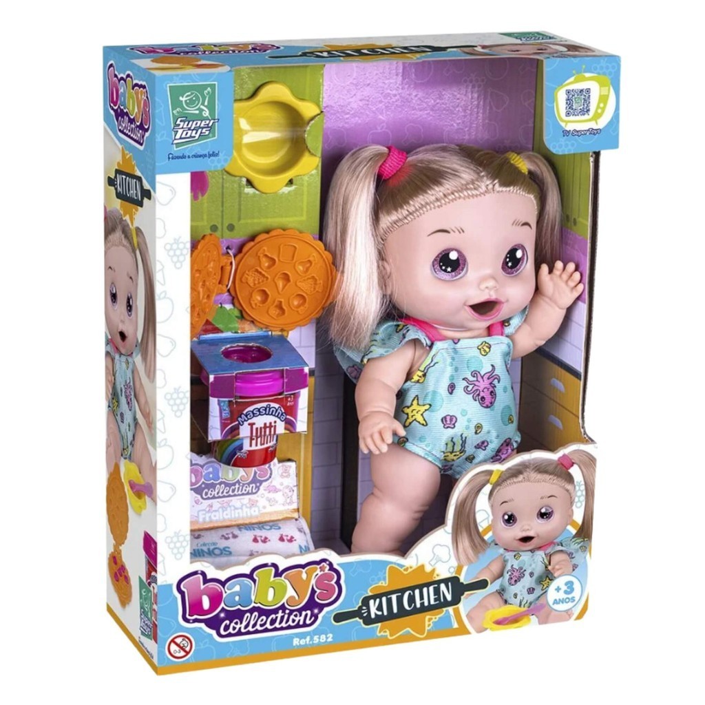 Boneca Babys Collection Kitchen Massinha e Acessórios Super Toys 582
