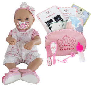 Boneca Bebê Mamãe Reborn Menina Enxoval Completo Bolsa 43cm!