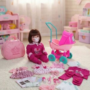 Boneca Bebê Reborn Realista 100% Silicone Pode Banho Enxoval Carrinho