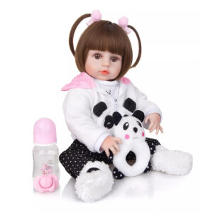 Boneca Bebê Reborn Silicone Menina Pandinha Olhos Castanhos
