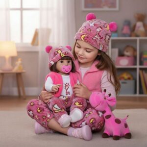 Boneca Bebê Reborn Silicone Realista Girafinha Roupa Combinando Mamãe
