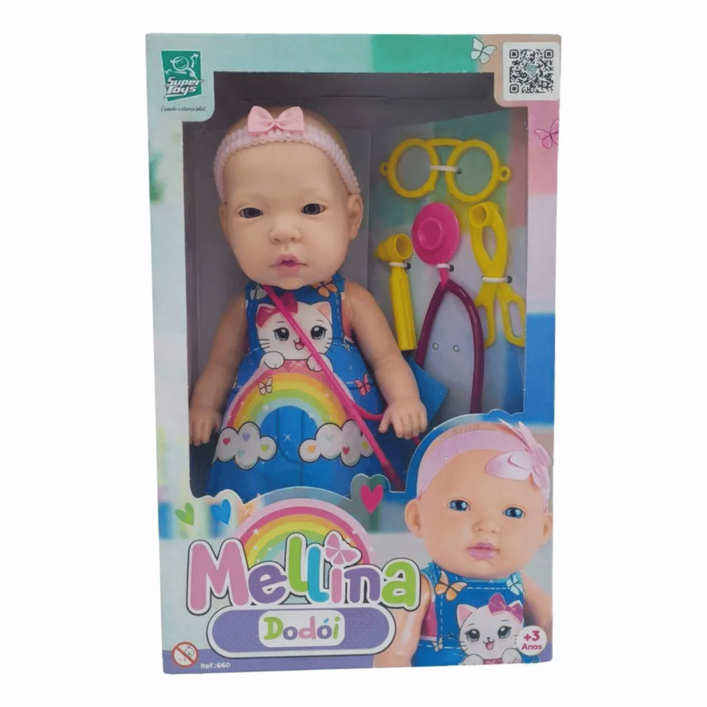 Boneca Infantil Mellina Dodói com Acessórios Médicos Super Toys 660