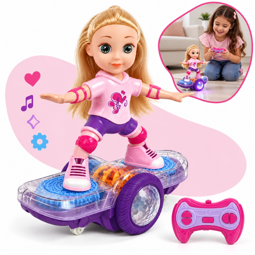 Boneca Motorizada Skate Controle Remoto Menina Skatista Com Luz E Som — Brinquedos