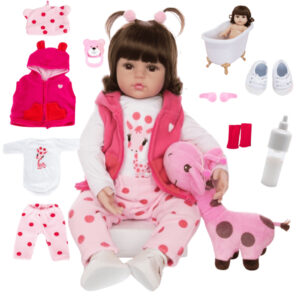 Boneca Reborn Girafinha Bebê Realista em Silicone, Pode Dar Banho