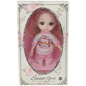 Boneca Sweet Girl 18cm com Roupa Casual Rosa Toys Import
