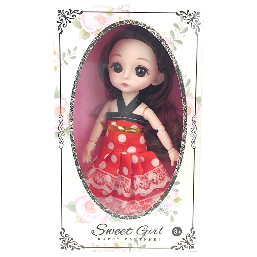 Boneca Sweet Girl 18cm Com Vestido Vermelho Poá Toys Import