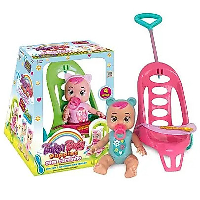 Boneca Tinker Baby Puppies Com Carrinho e Acessórios Cores Sortidas