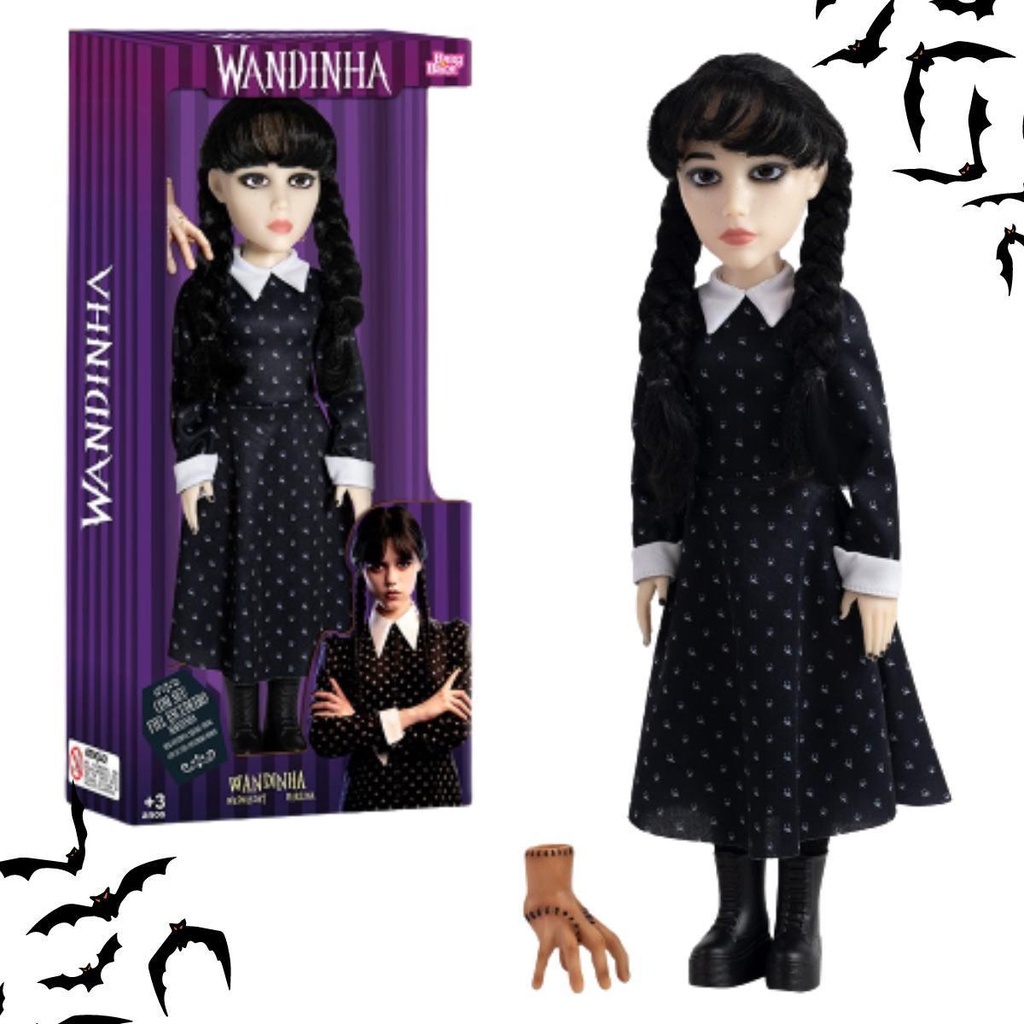 Boneca Wandinha Addams Original Articulada com a Mãozinha Novabrink — Brinquedos