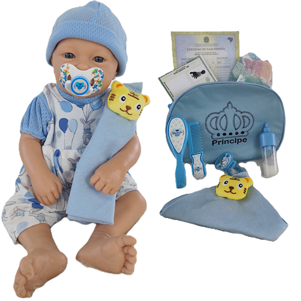 Boneco Bebê Mamãe Reborn Enxoval Completo Bolsa Pelúcia 43cm! — Brinquedos