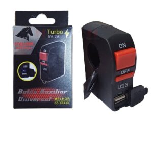 Botão Auxiliar Universal Moto Liga e Desliga Com Carregador Turbo Usb