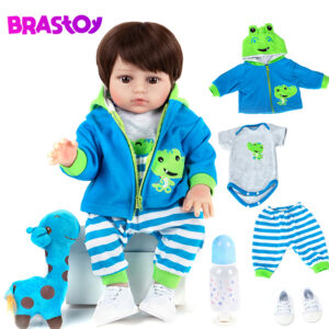 Brastoy Bebê Boneca Reborn Menino Olhos Castanhos Cabelo Curto Roupas