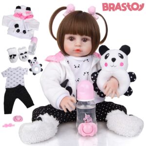 Brastoy Bebê Reborn Boneca 100% Silicone 48cm Menina Olhos Castanhos