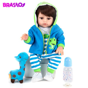 Brastoy Bebê Reborn Boneca Silicone Menino Olhos Castanho 48cm — Brinquedos