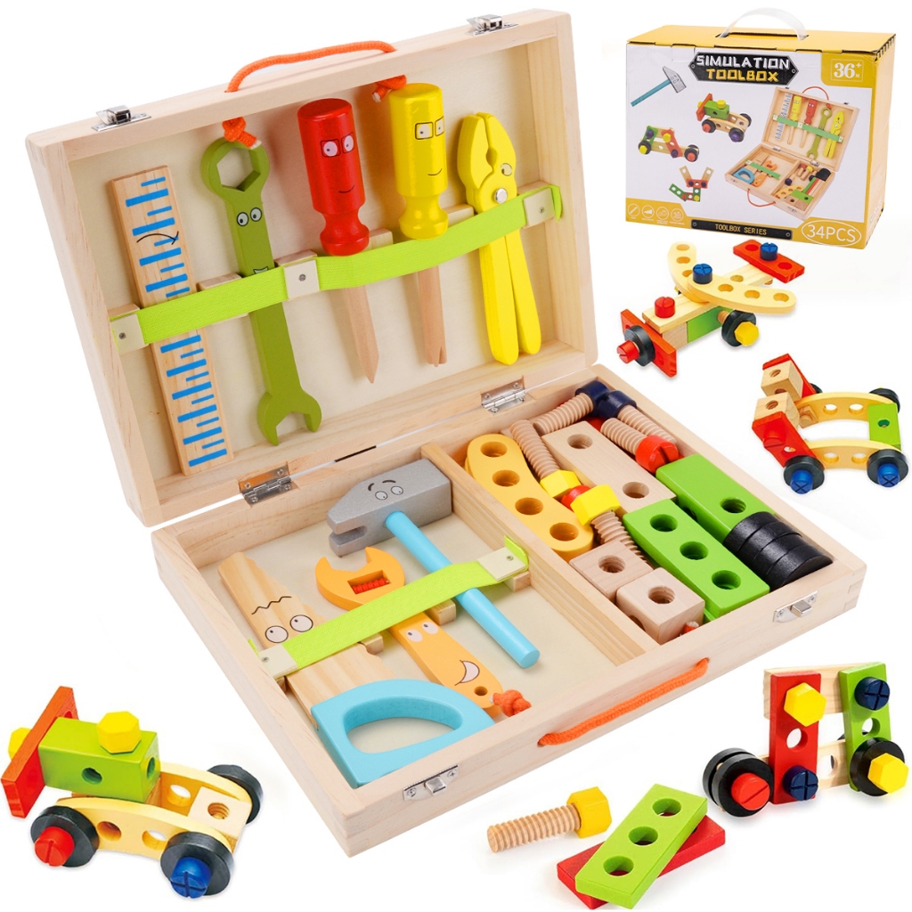 Brastoy Conjunto de Ferramentas de Madeira Infantil Brinquedos