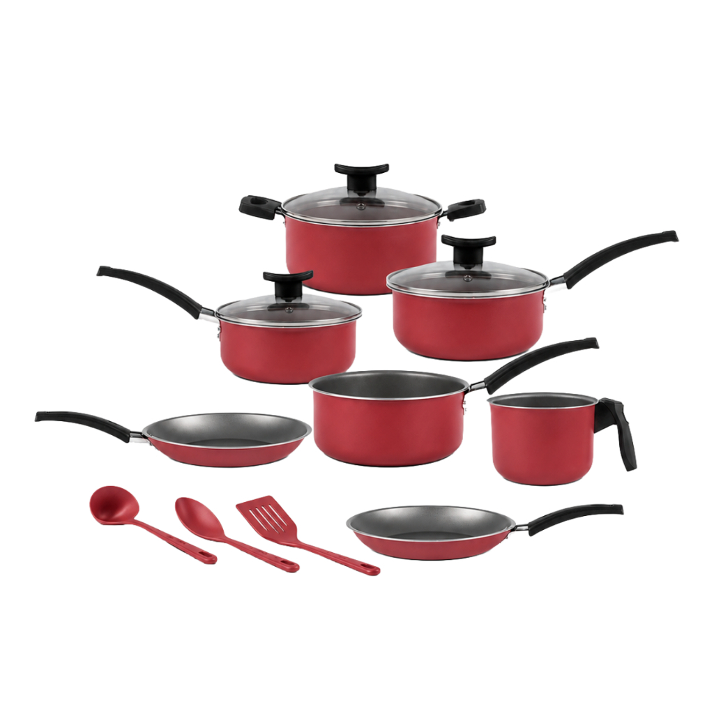 Brinox Jogo de Panelas 10 Peças Ruby Vermelho Antiaderente Premium — Cozinha e Utensílios