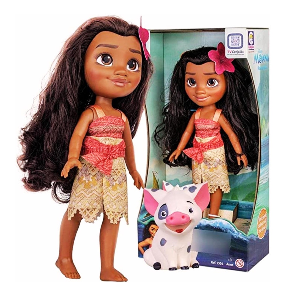 Brinquedo Boneca Princesa Moana 36cm e Porquinho Pua 8cm Disney em