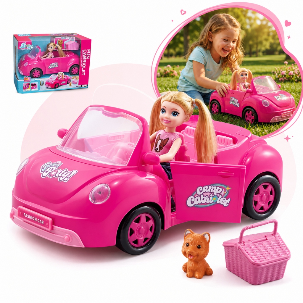 Brinquedo Carro Fusca Conversível Com Acessórios Mini Boneca Menina