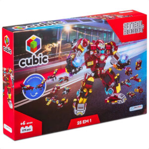 Brinquedo De Encaixe Cubic 25 Em 1 Steel Robot 575 Pç. 24 Veículos +6