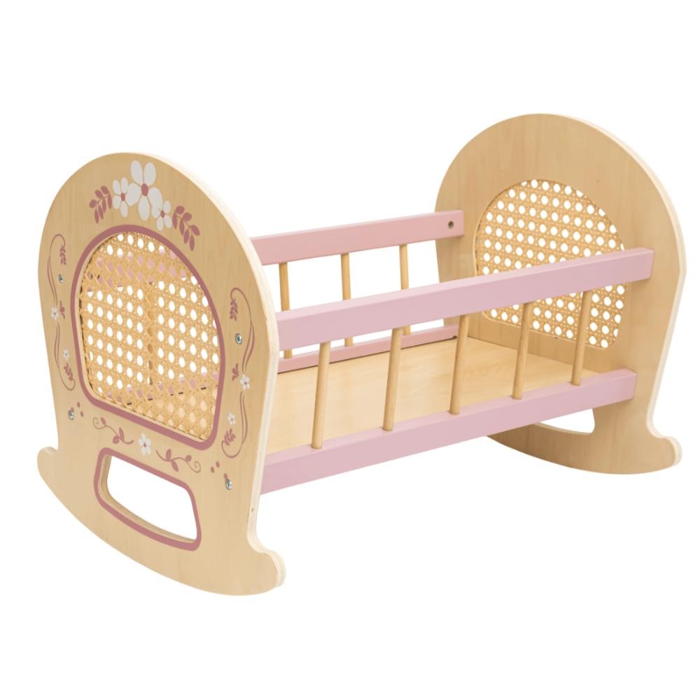 Brinquedo De Madeira Berço Para Boneca Com Palha Rosa Büp Baby — Brinquedos